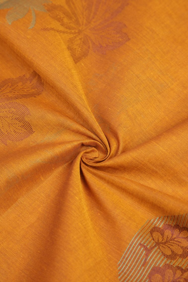 Honey Orange Kovai Cotton Sarees with Without Zari Zari Buttis (small Dots Or Motifs) view 4