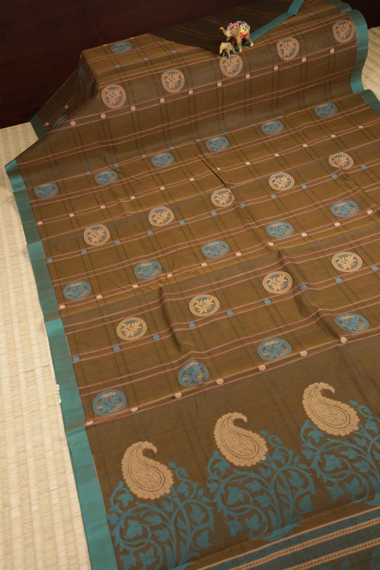 Peanut Brown Kovai Cotton Sarees with Without Zari Zari Buttis (small Dots Or Motifs) view 2