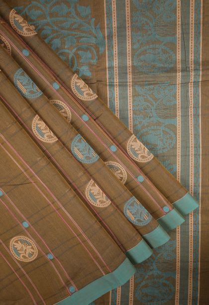 Peanut Brown Kovai Cotton Sarees with Without Zari Zari Buttis (small Dots Or Motifs)