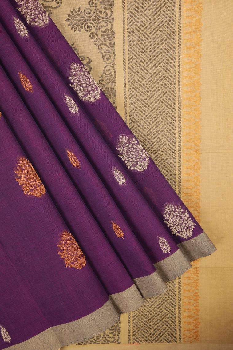 Bosenberry Purple Pure Handloom Kovai Cotton with Without Zari Zari Buttis (small Dots Or Motifs) view 1
