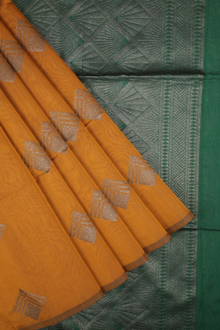 Rich Gold Silk Cotton Sarees with Silver Zari Buttis (small Dots Or Motifs) view 1