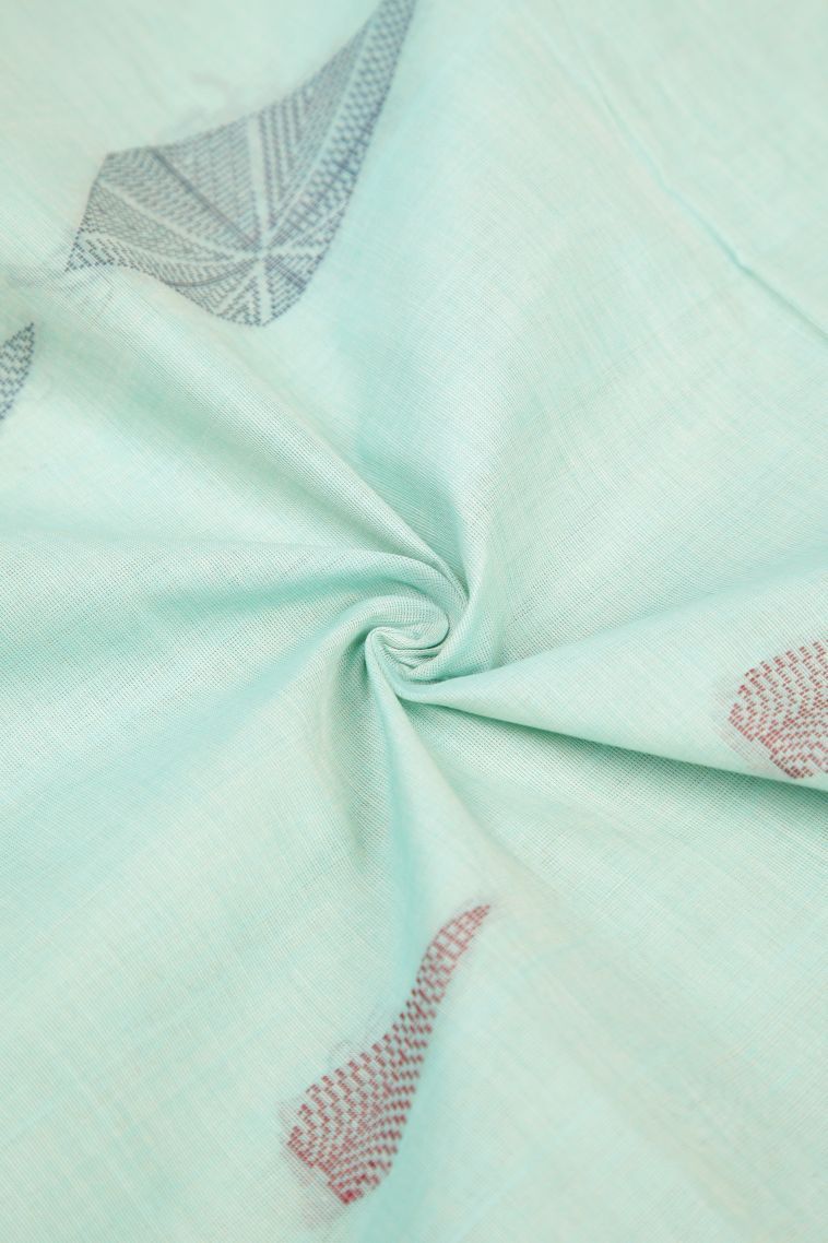 Arctic Blue Pure Handloom Kovai Cotton with Without Zari Zari Buttis (small Dots Or Motifs) view 4