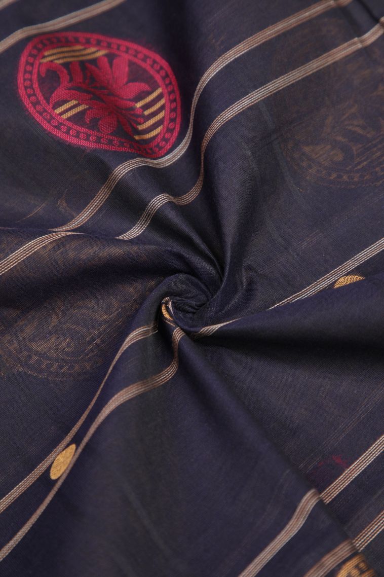 Navy Blue Kovai Cotton Sarees with Without Zari Zari Buttis (small Dots Or Motifs) view 4
