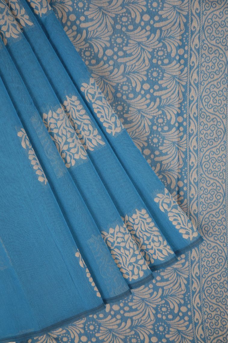 Cerulean Blue Silk Cotton with Without Zari Zari Buttis (small Dots Or Motifs) view 1
