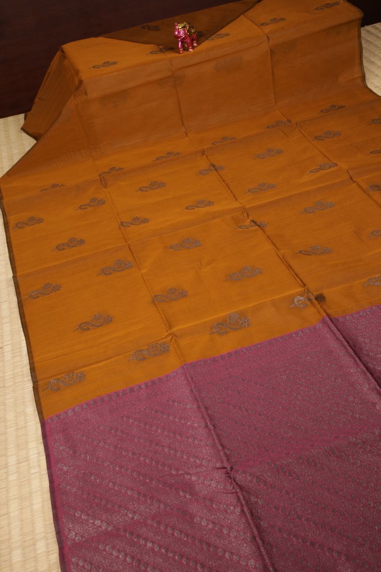 Rich Gold Silk Cotton Sarees with Bronze Zari Buttis (small Dots Or Motifs) view 2