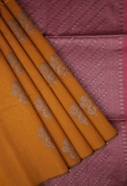 Rich Gold Silk Cotton Sarees with Bronze Zari Buttis (small Dots Or Motifs)