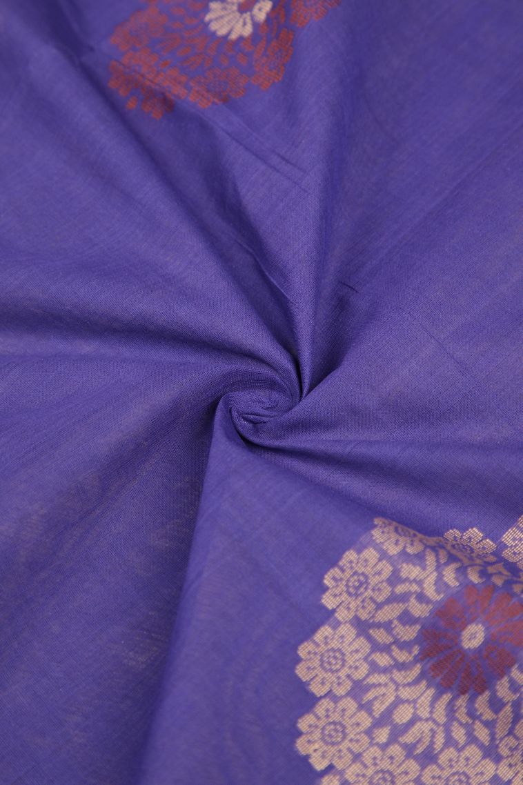Cobalt Blue Pure Handloom Kovai Cotton with Without Zari Zari Buttis (small Dots Or Motifs) view 4