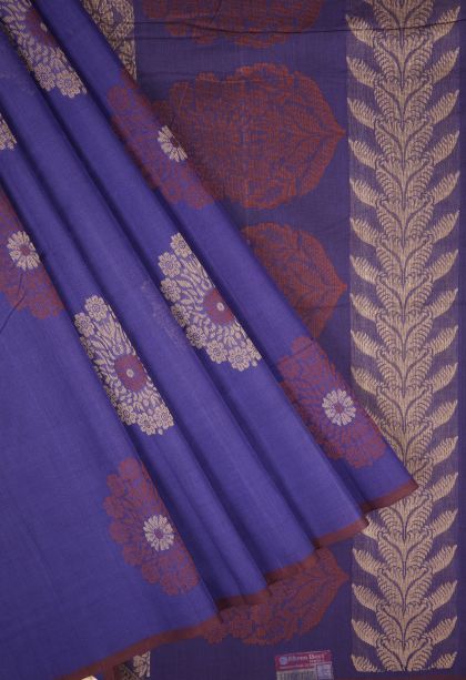 Cobalt Blue Pure Handloom Kovai Cotton with Without Zari Zari Buttis (small Dots Or Motifs)