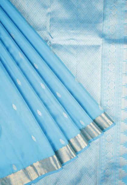 Sky Blue Soft Silk Saree with Gold Zari Buttis (small Dots Or Motifs)
