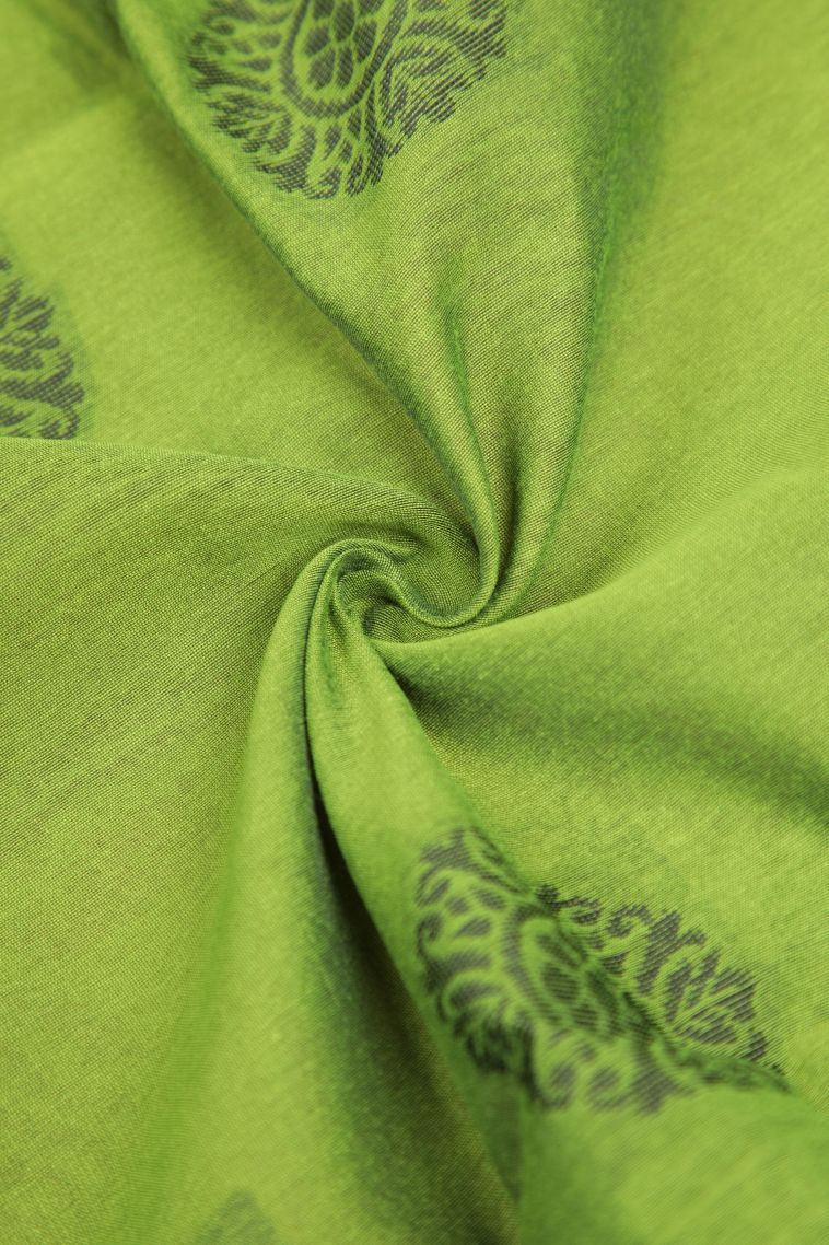 Pear Green Silk Cotton with Without Zari Zari Buttis (small Dots Or Motifs) view 4