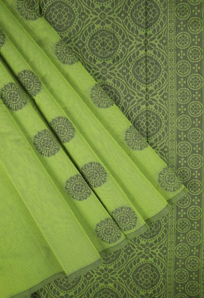 Pear Green Silk Cotton with Without Zari Zari Buttis (small Dots Or Motifs)