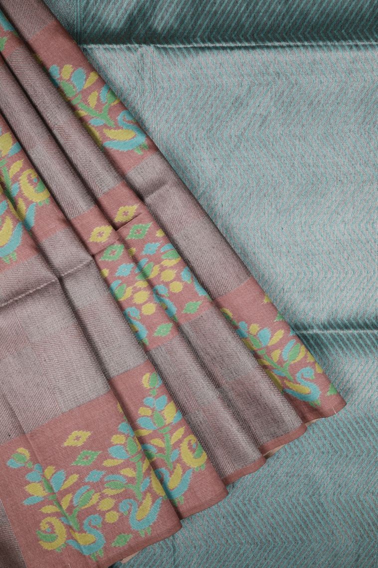 Cinnamon Brown Tussar Saree with Without Zari Zari Checks view 1