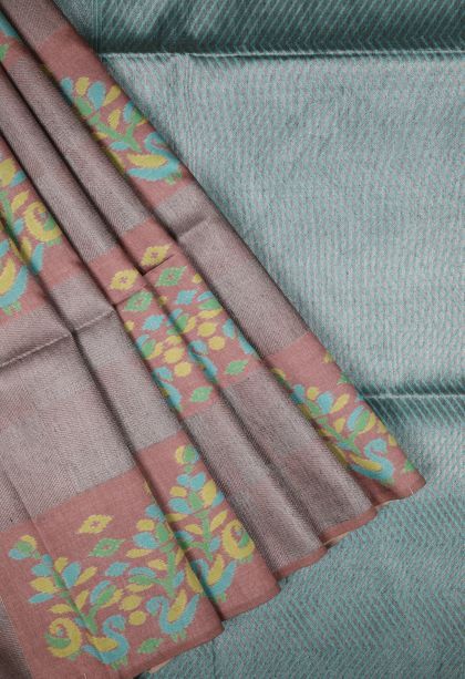 Cinnamon Brown Tussar Saree with Without Zari Zari Checks