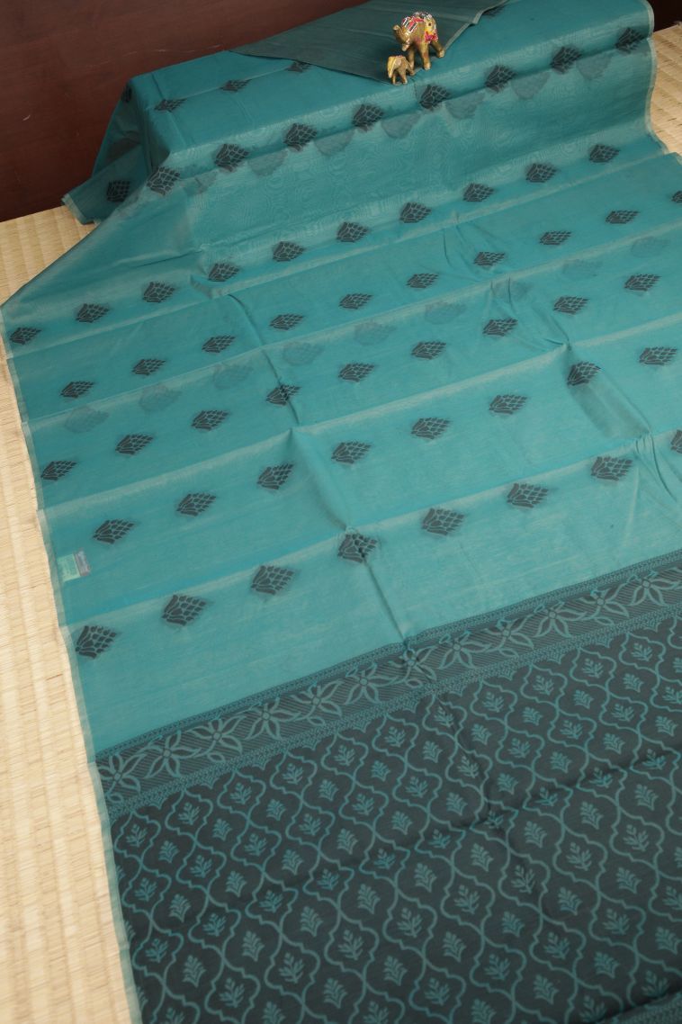 Cerulean Blue Silk Cotton with Without Zari Zari Buttis (small Dots Or Motifs) view 2