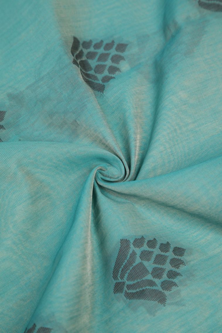 Cerulean Blue Silk Cotton with Without Zari Zari Buttis (small Dots Or Motifs) view 4