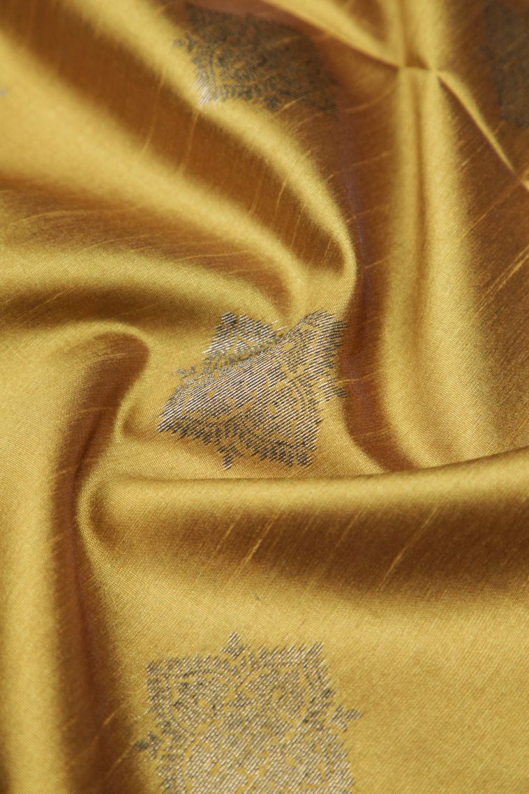 Gold Tussar Saree with Bronze Zari Buttis (small Dots Or Motifs) view 4