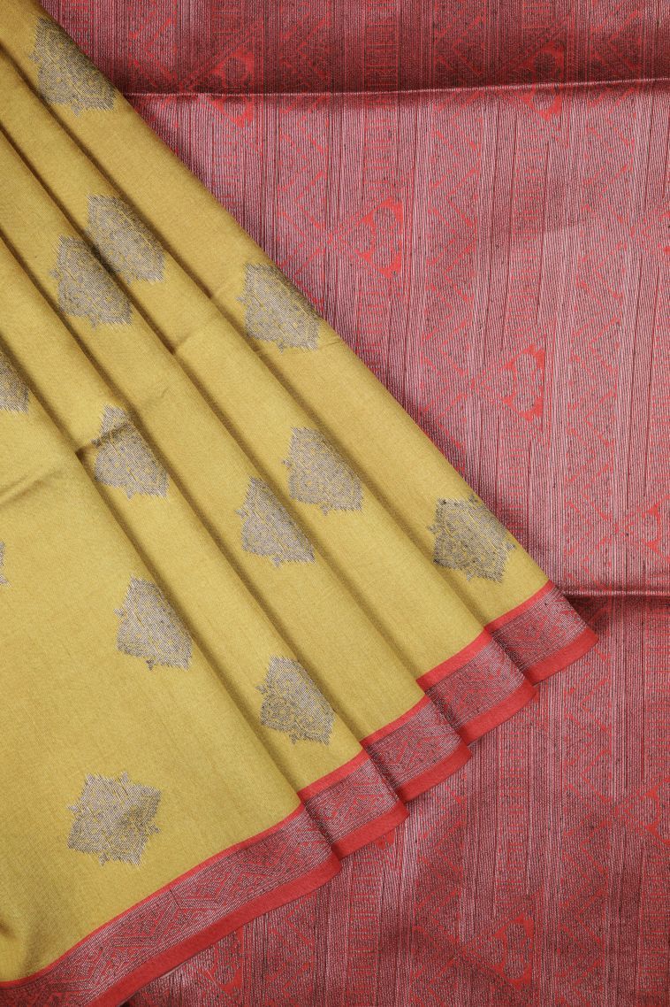 Gold Tussar Saree with Bronze Zari Buttis (small Dots Or Motifs) view 1