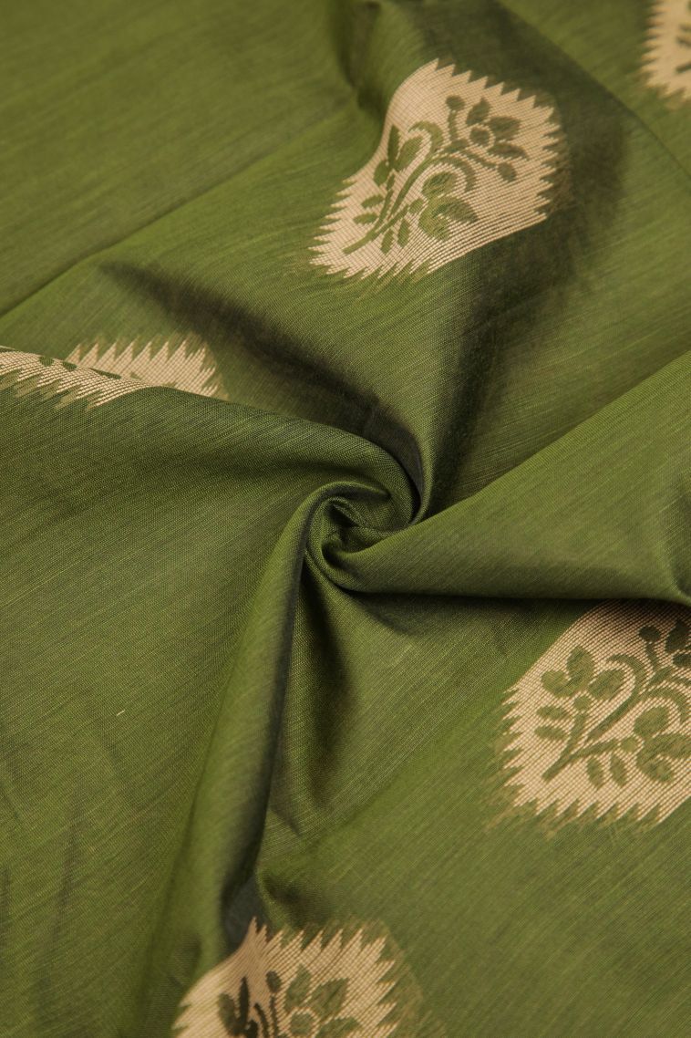 Basil Green Silk Cotton with Without Zari Zari Buttis (small Dots Or Motifs) view 4