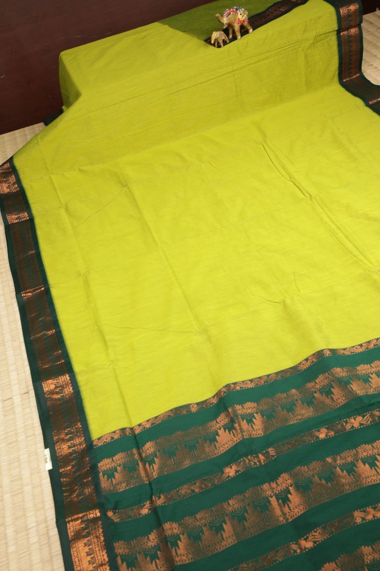 Chartreuse Green Kalyani Cotton with Without Zari Zari Plain view 2