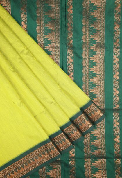 Chartreuse Green Kalyani Cotton with Without Zari Zari Plain