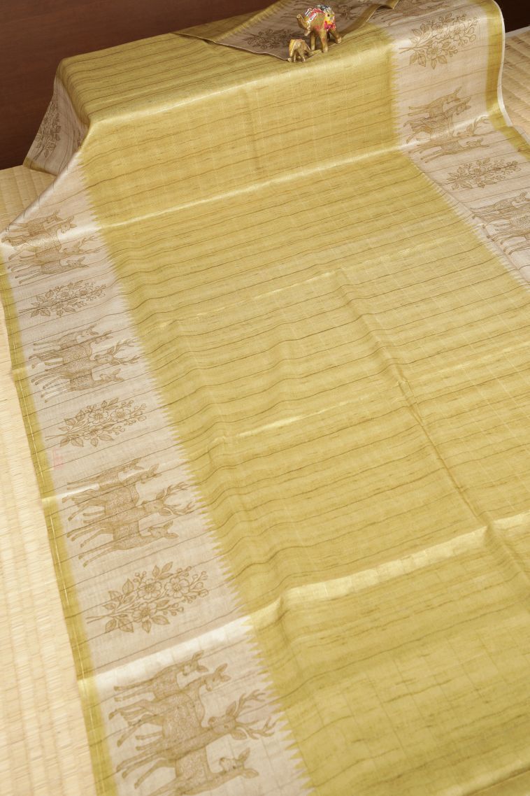 Gold Tussar Saree with Without Zari Zari Checks view 2
