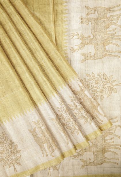 Gold Tussar Saree with Without Zari Zari Checks