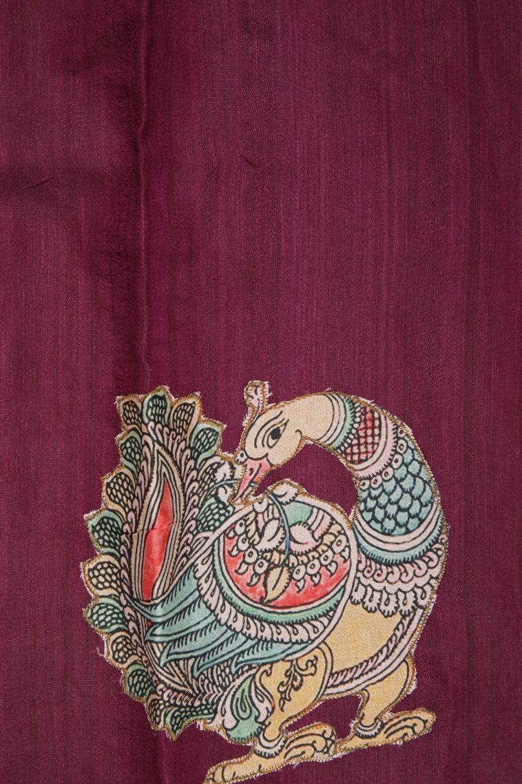 Magenta Purple Tussar Saree with Without Zari Zari Floral Patterns view 3