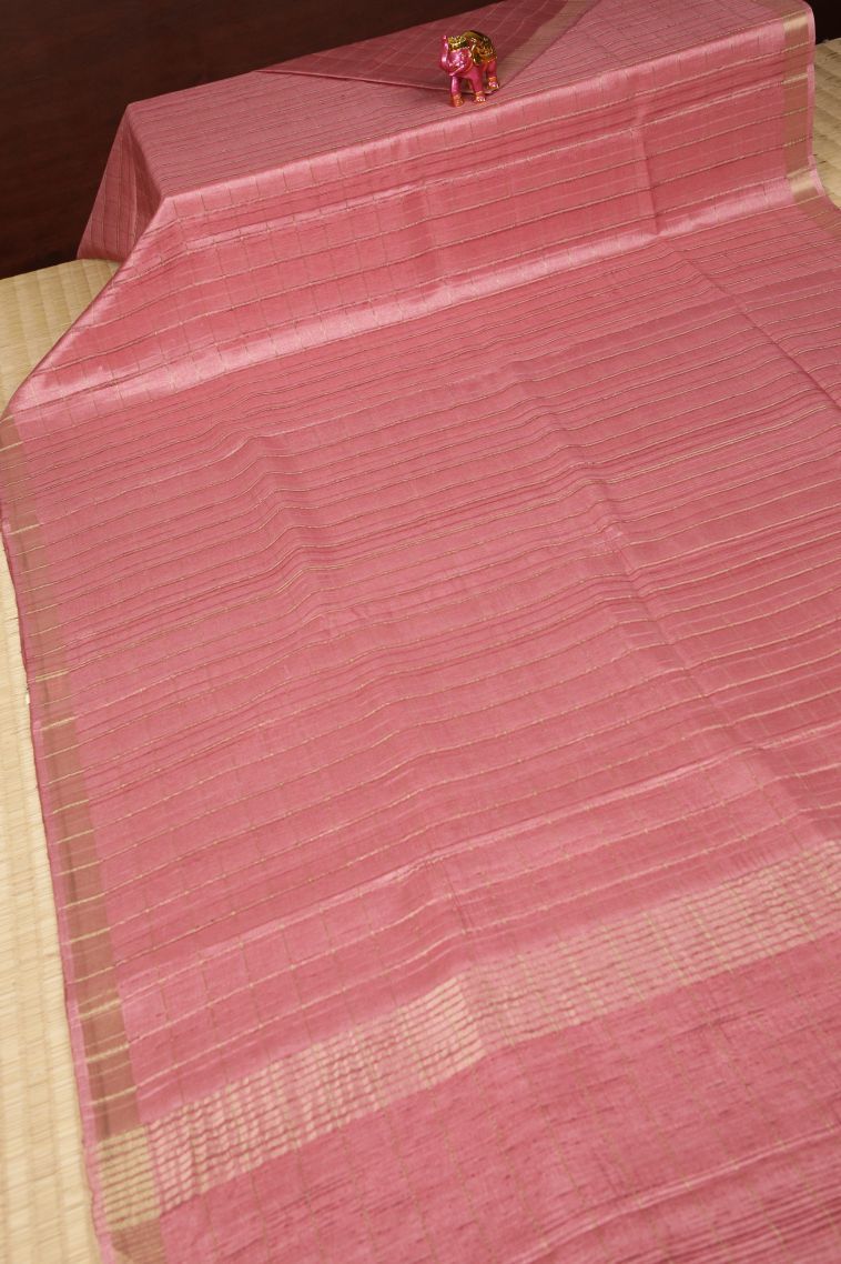 Lemonade Pink Tussar Saree with Copper Zari Checks view 2