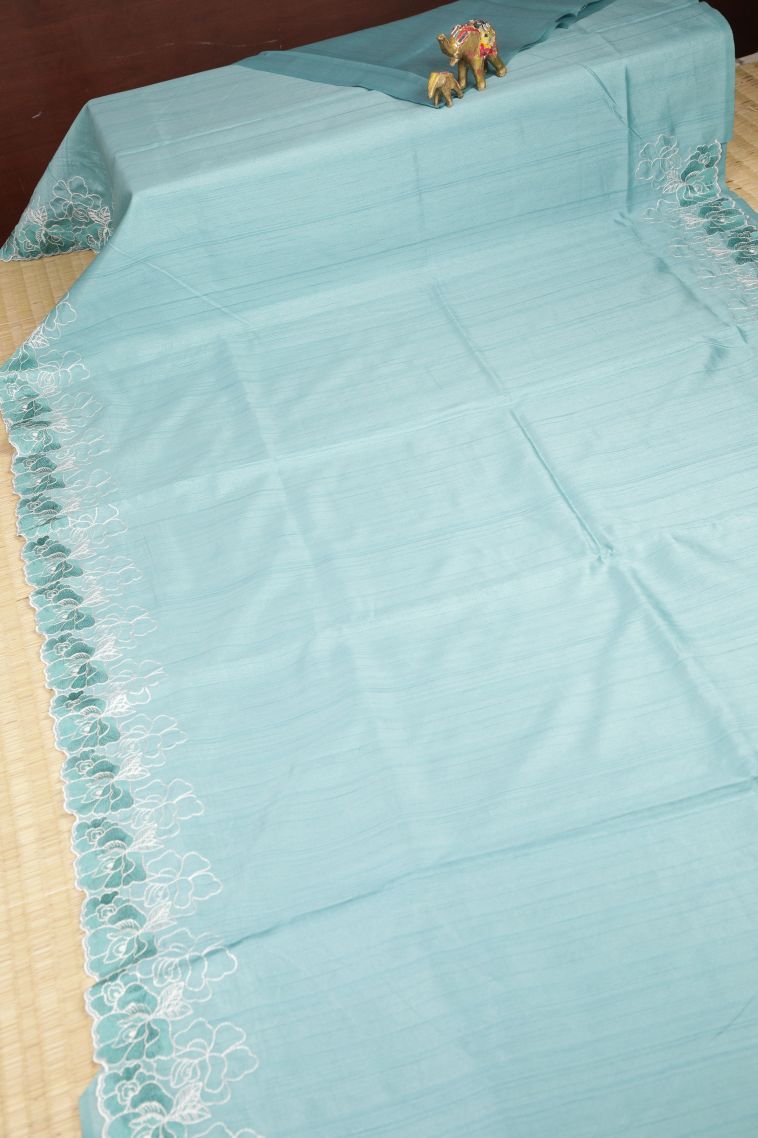 Arctic Blue Tussar Saree with Without Zari Zari Plain view 2