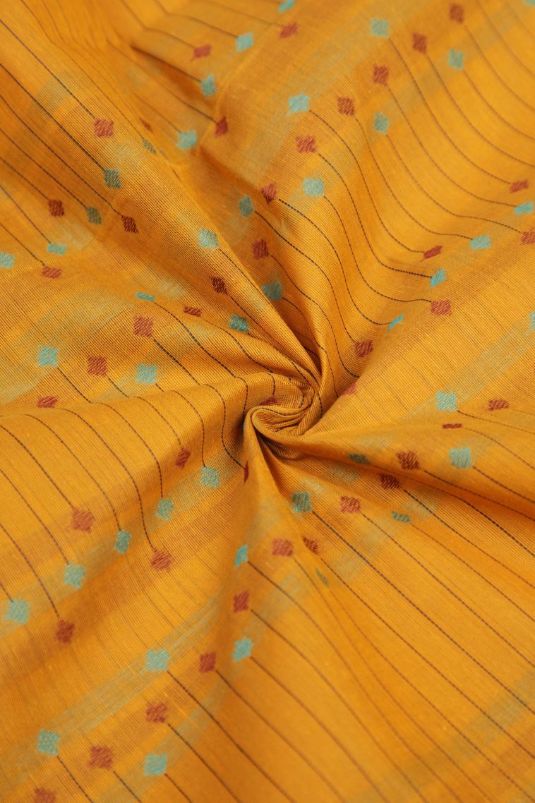 Beige Yellow Kovai Cotton Sarees with Without Zari Zari Stripes view 4