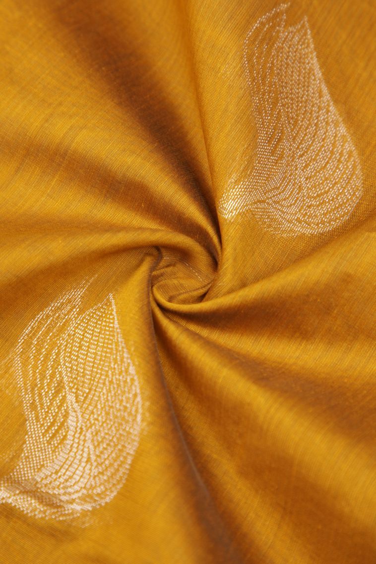 Lemon Yellow Silk Cotton Sarees with Silver Zari Buttis (small Dots Or Motifs) view 4