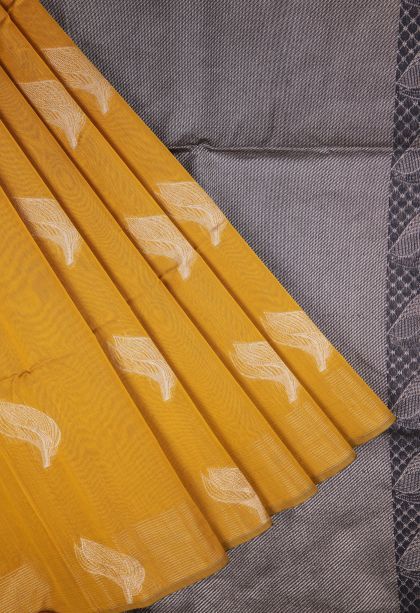Lemon Yellow Silk Cotton Sarees with Silver Zari Buttis (small Dots Or Motifs)