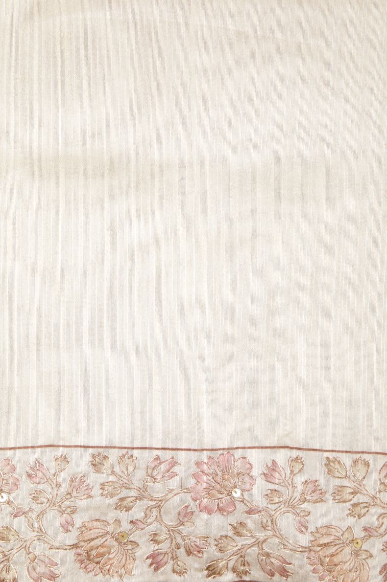 Frost White Tussar Saree with Without Zari Zari Buttis (small Dots Or Motifs) view 3