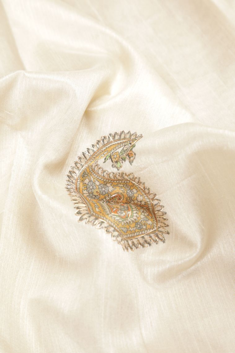 Frost White Tussar Saree with Without Zari Zari Buttis (small Dots Or Motifs) view 4