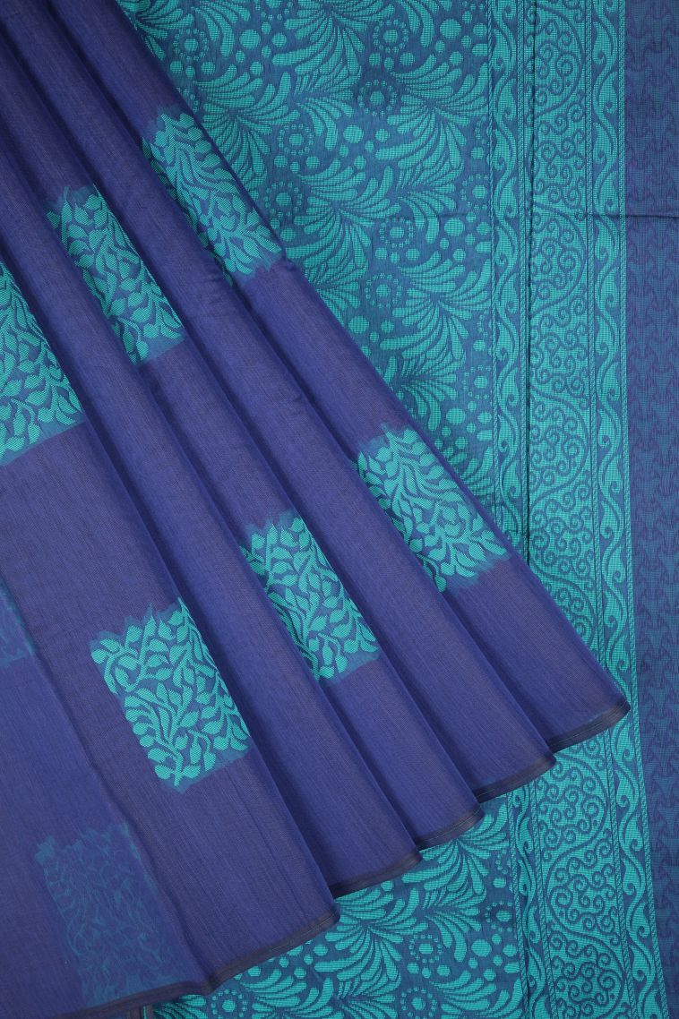 Admiral Blue Silk Cotton with Without Zari Zari Buttis (small Dots Or Motifs) view 1