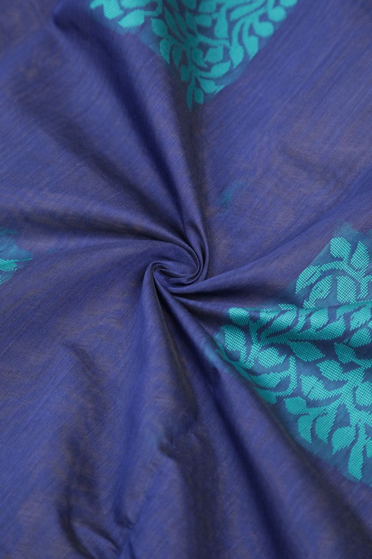 Admiral Blue Silk Cotton with Without Zari Zari Buttis (small Dots Or Motifs) view 4