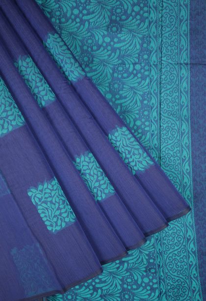 Admiral Blue Silk Cotton with Without Zari Zari Buttis (small Dots Or Motifs)
