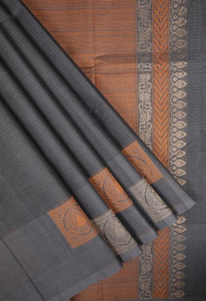 Olive Black Kovai Cotton Sarees with Without Zari Zari Plain