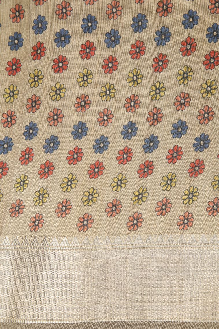 Basil Green Tussar Saree with Without Zari Zari Plain view 3