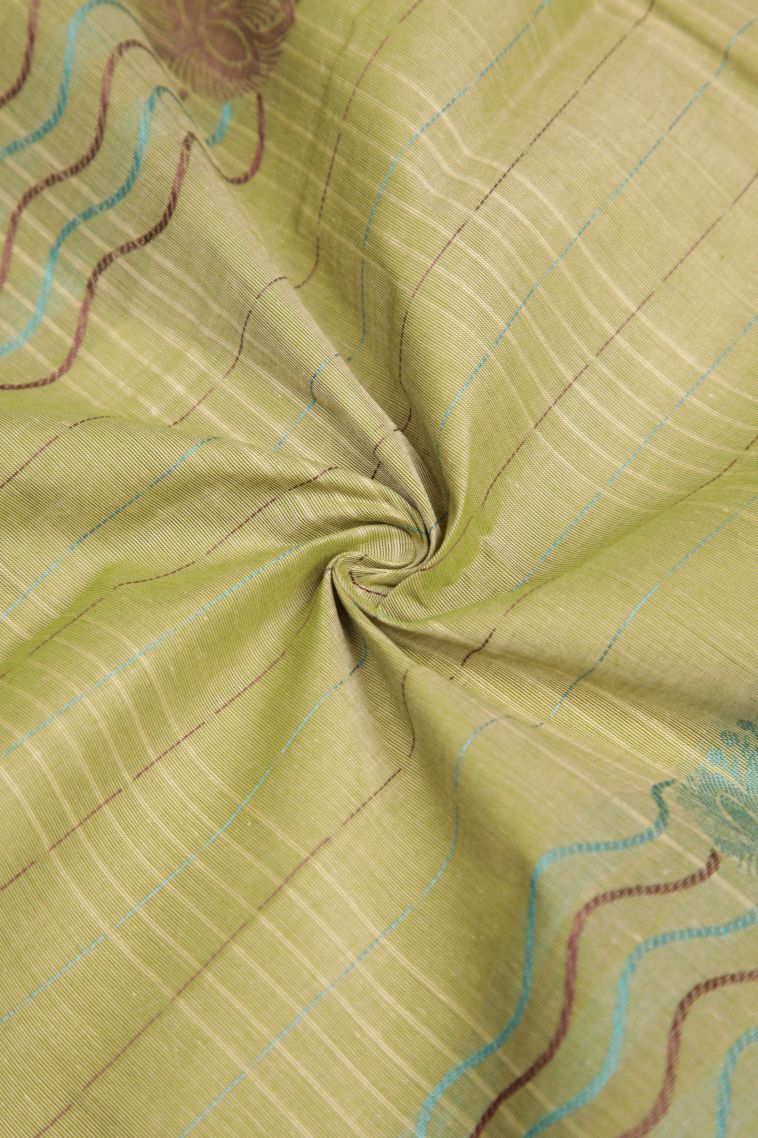 Olive Green Kovai Cotton Sarees with Without Zari Zari Stripes view 4