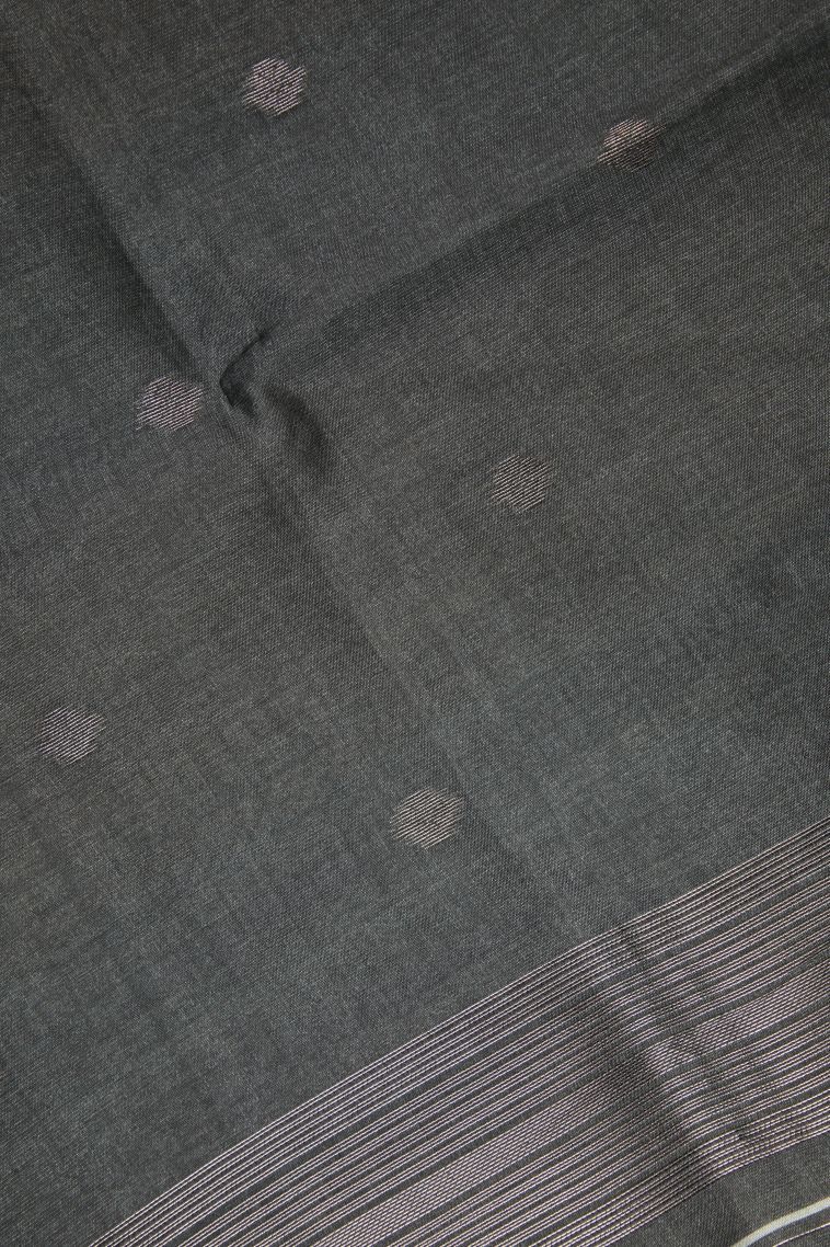 Basil Green Tussar Saree with Without Zari Zari Buttis (small Dots Or Motifs) view 3