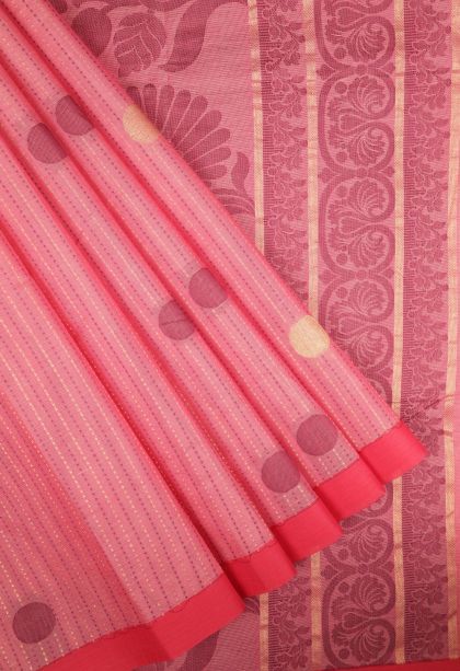 Rosewood Pink Kovai Cotton Sarees with Without Zari Zari Stripes