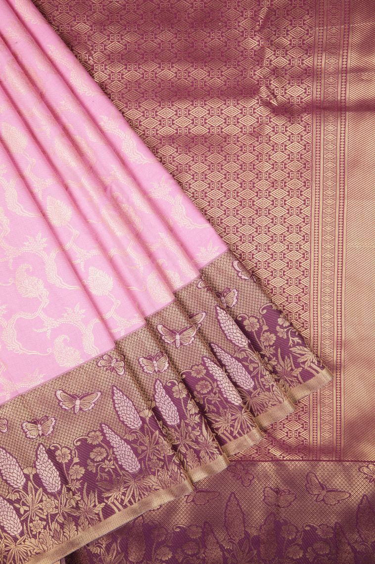 Taffy Pink Samudrika Pattu with Copper Zari Floral Patterns view 1