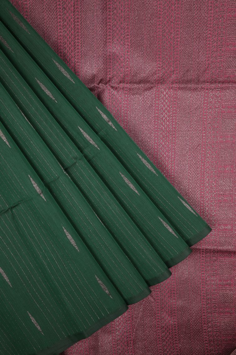 Bottle Green Silk Cotton Sarees with Bronze Zari Stripes view 1