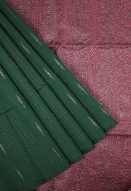 Bottle Green Silk Cotton Sarees with Bronze Zari Stripes