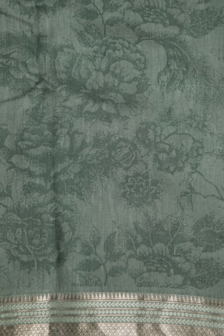 Sapphire Blue Fancy Saree with Silver Zari Floral Patterns view 3