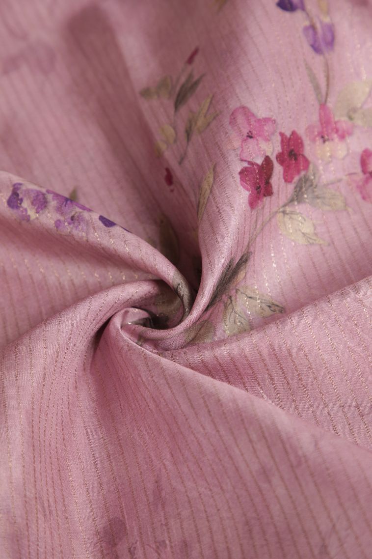 Blush Pink Fancy Saree with Gold Zari Floral Patterns view 4