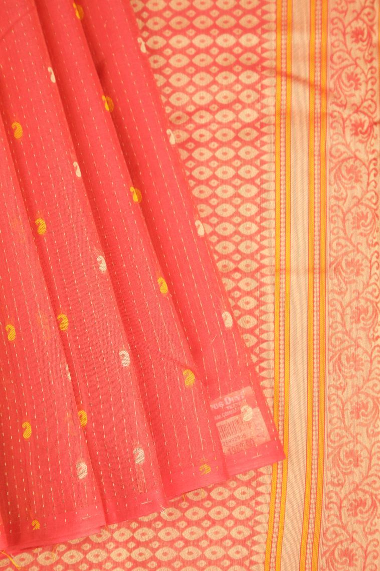 Candy Orange Kanchi Cotton Sarees with Without Zari Zari Floral Patterns view 1