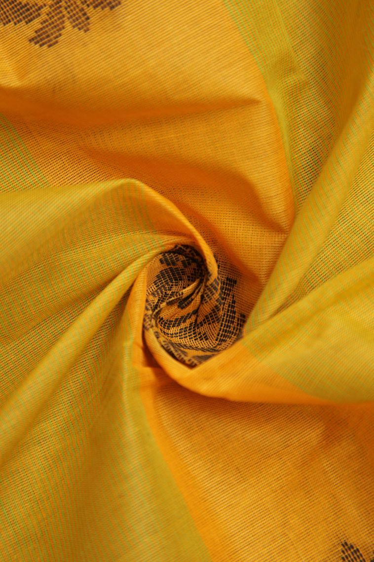 Lemon Yellow Kanchi Cotton Sarees with Without Zari Zari Floral Patterns view 4