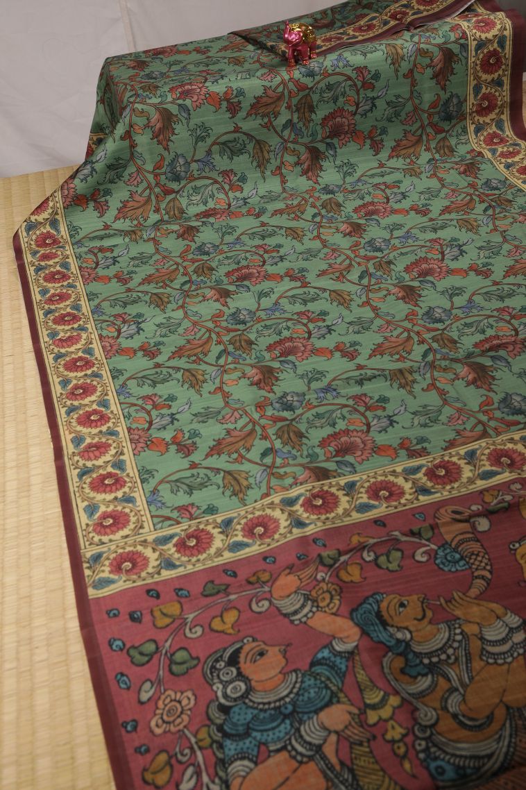 Pistachio Green Fancy Saree with Without Zari Zari Floral Patterns view 2